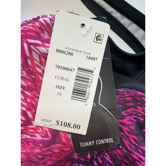 Swim Solutions One Piece Tummy Control Coral Size 10 Padded NWT - Picture 7 of 16